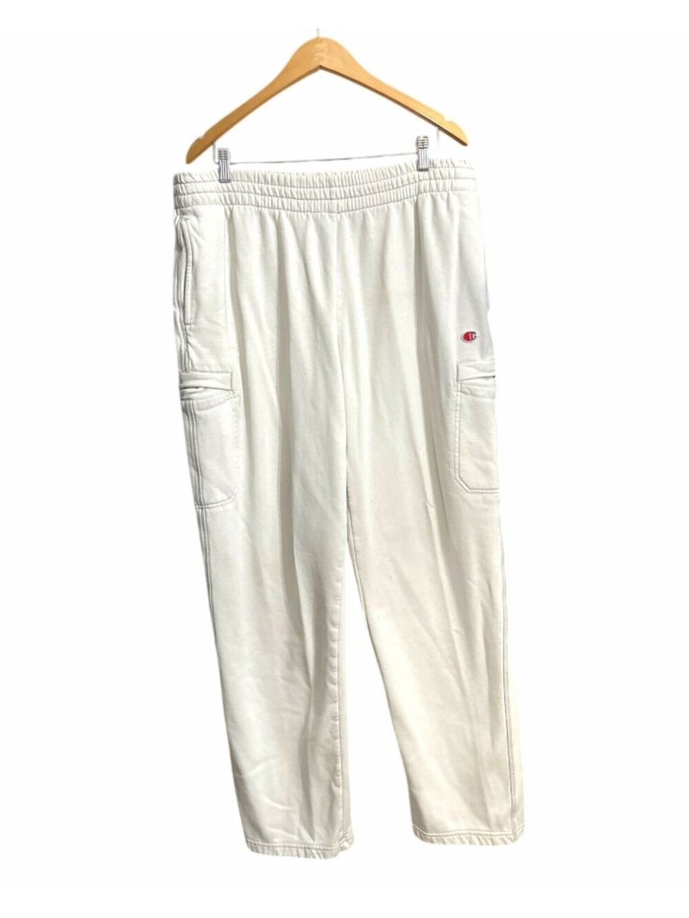 Champion Men's XL White Fleece Sweatpants with Elastic Waist & Pockets